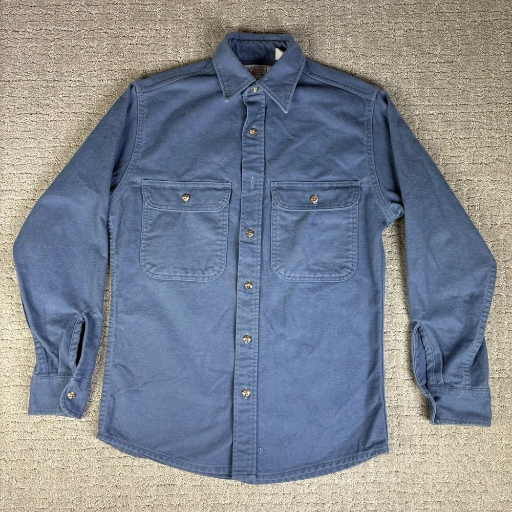 Vtg 80s Private Property Chamois Shirt Mens Small Blue Button Up Made In USA
